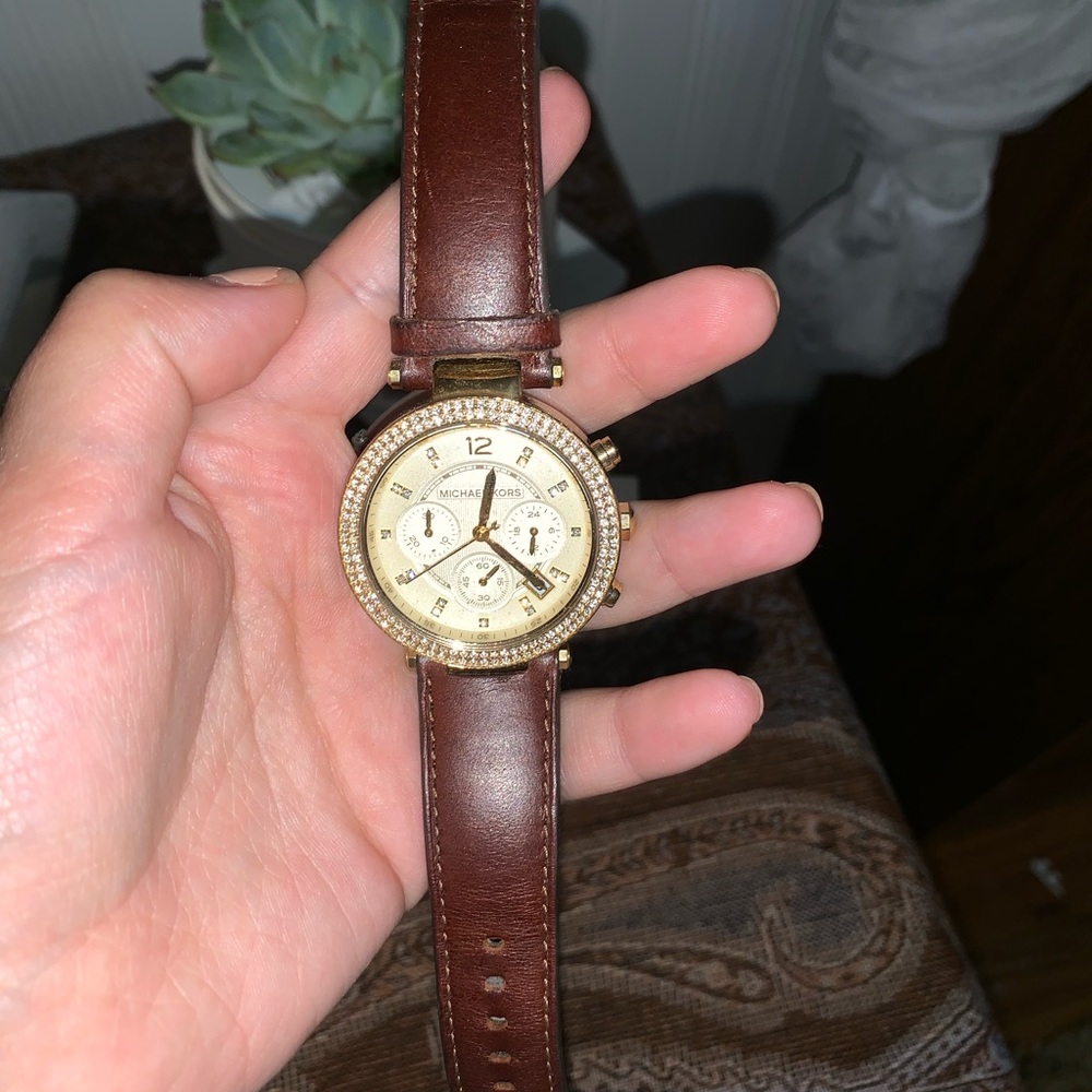 MK brown leather watch